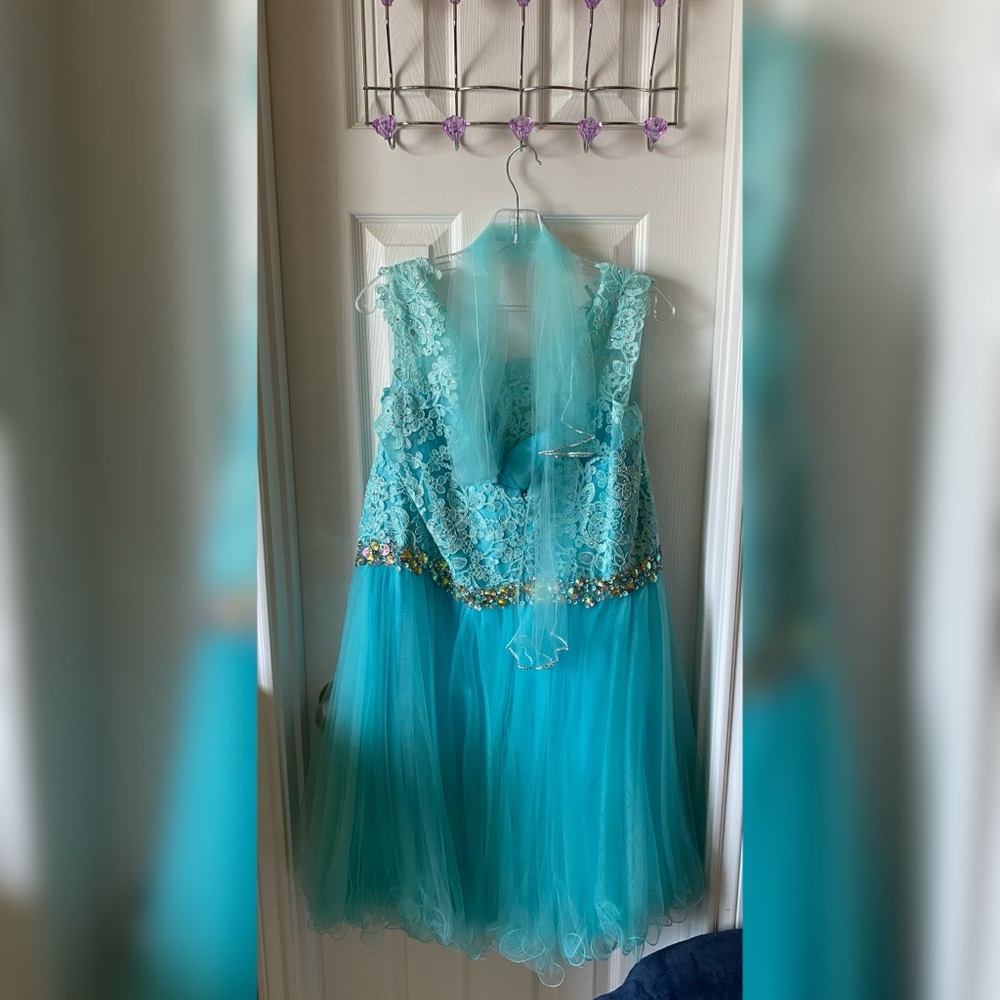 Aqua Blue Jeweled Prom Dress - Picture 2 of 3